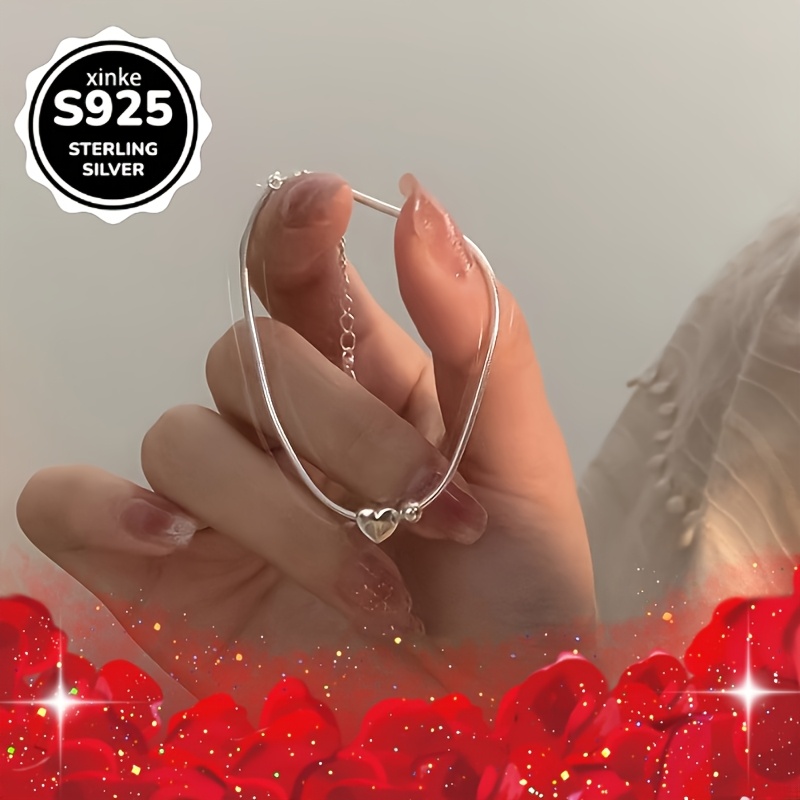925 Silver Heart Pendant Bracelets Set, Daily Party Beach Accessories